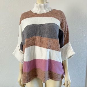 ANTHROPOLOGIE CALLAHAN KNITWEAR Michelle Mixed Knit Stripe Poncho Sweater